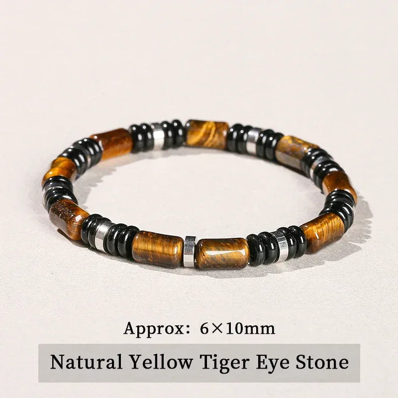 🐯 Natural Yellow Tiger Eye Tube Bracelet: Modern Cylinder Stone Bangle with Stainless Steel – Wealth, Confidence & Energy Jewelry for Men & Women Yellow Tiger Eye