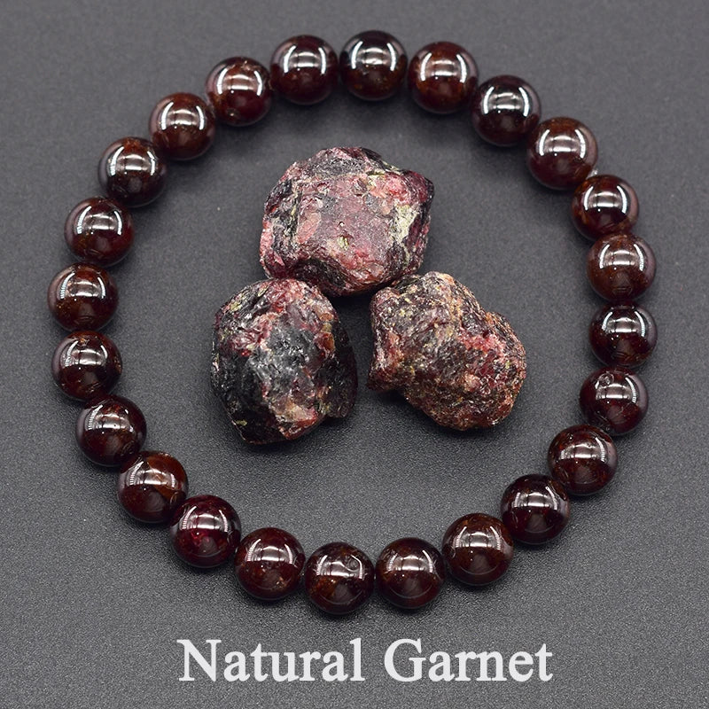 ✨ Natural Red Picasso Jasper Stone Beads Elastic Bracelet – Unisex Healing Crystal Jewelry with Round Red Pine Beads – Elegant Jade Bangle Gift 17 Natural Garnet