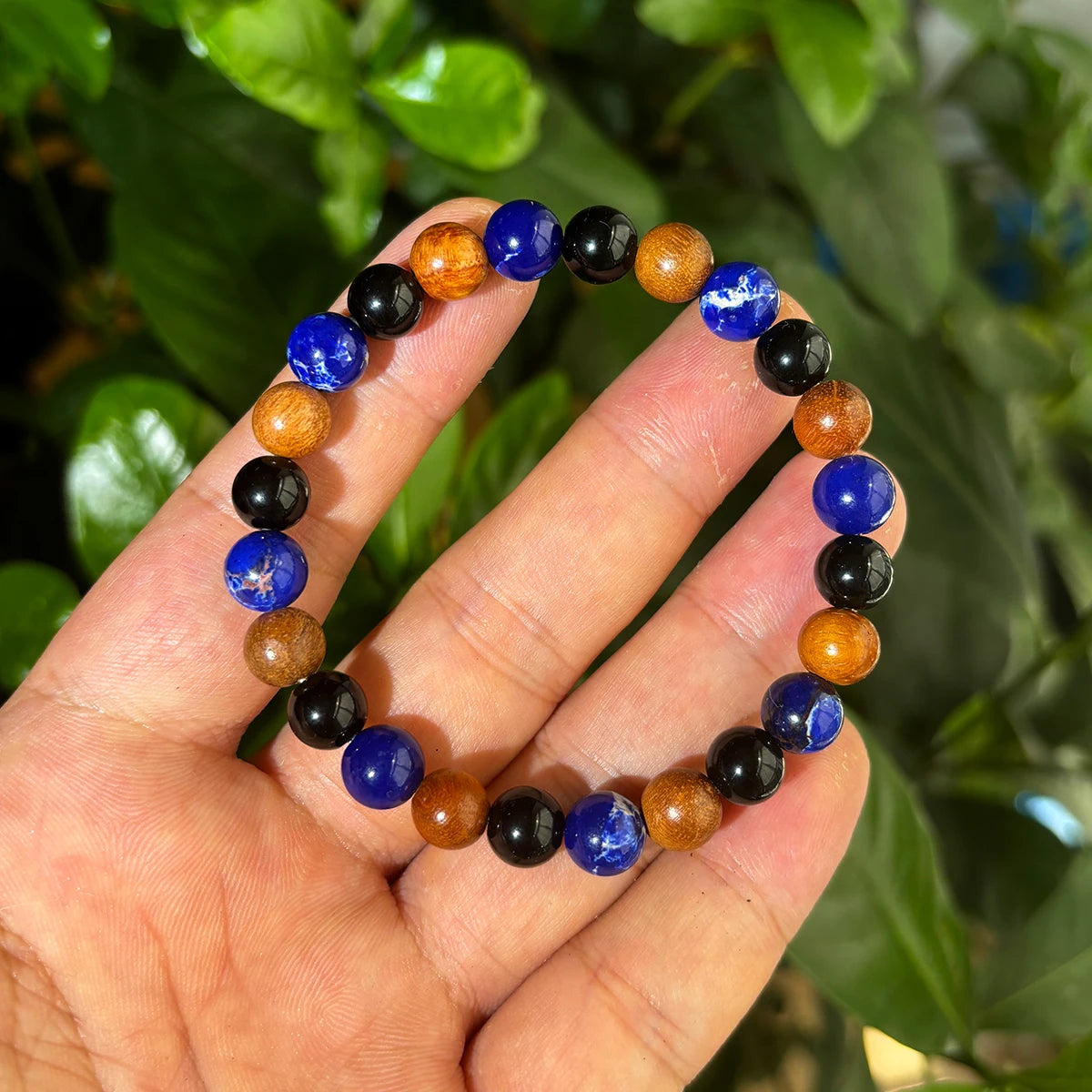 ✨ Wisdom and Life Bracelet – Handmade Lapis Lazuli and Wood Beads – Homeopathic Healing Jewelry for Men and Women