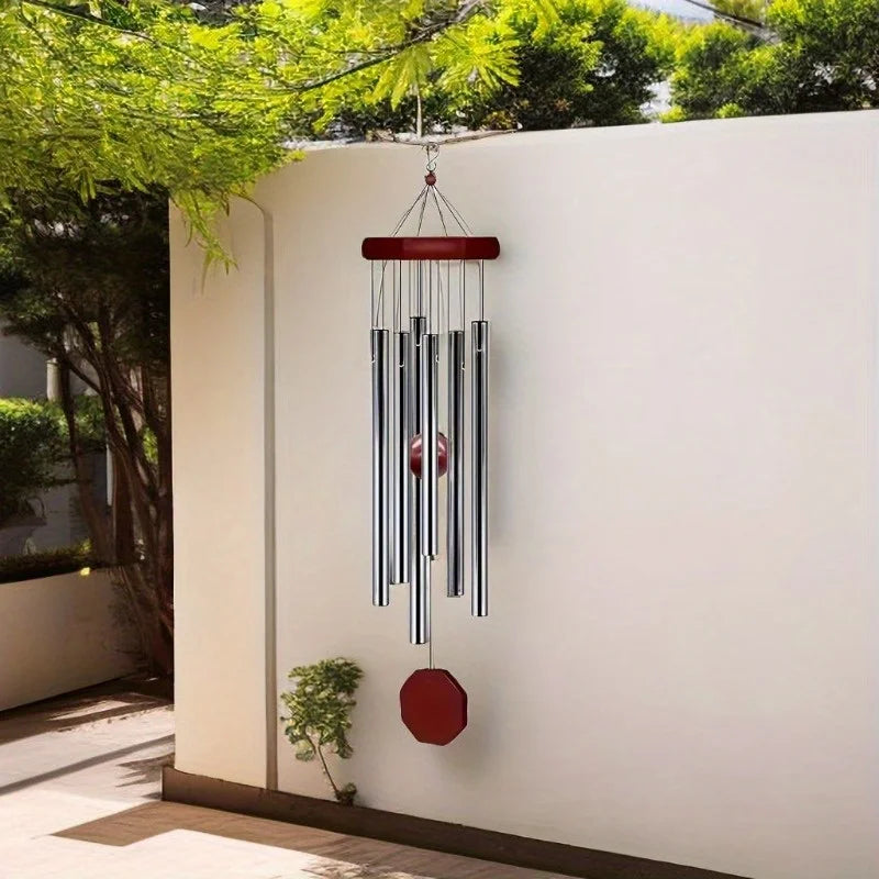 6-Tube Aluminum Metal Wind Chimes with Wooden Ornament – Durable No-Battery Outdoor Garden Decor