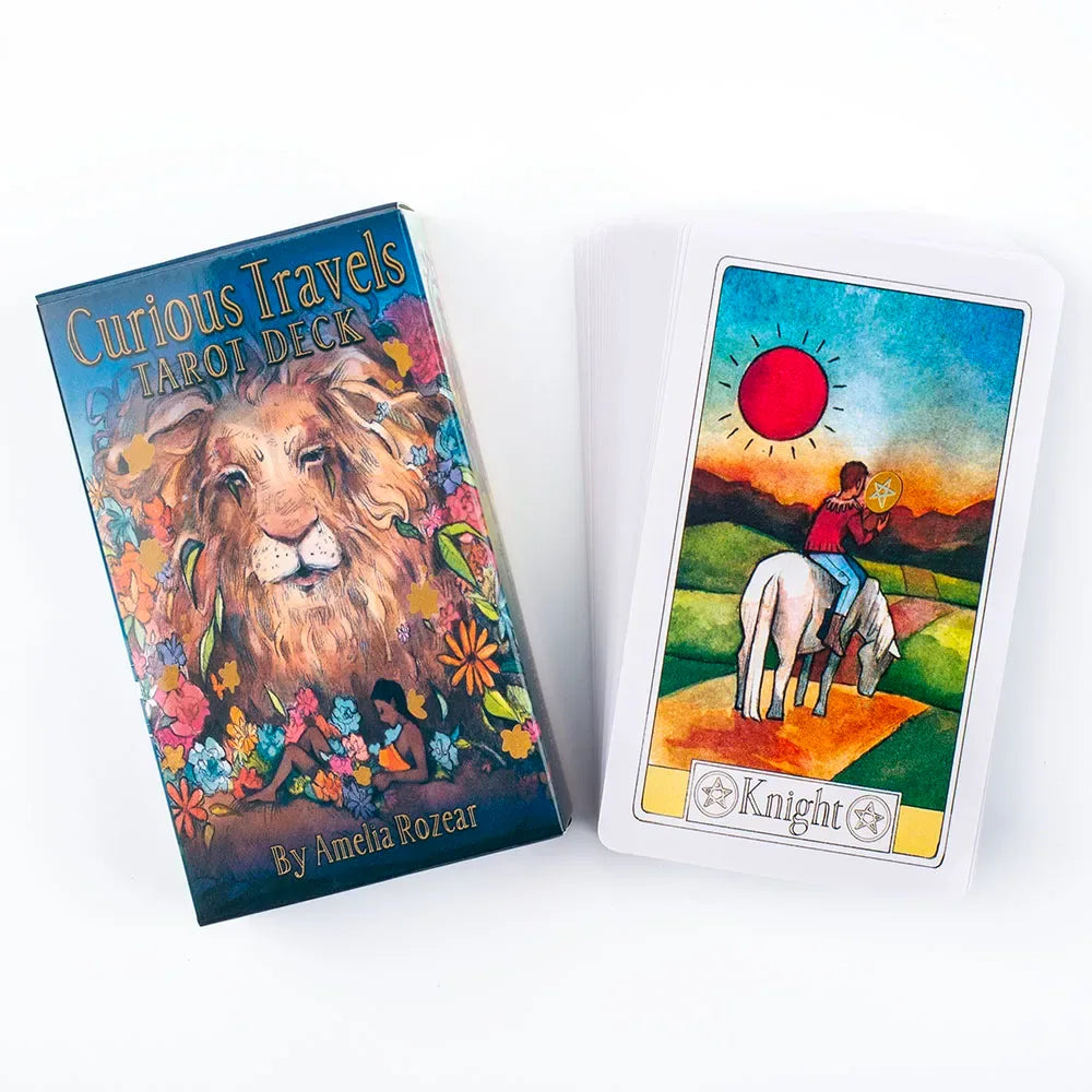 Curious Travels Tarot Deck – 79 Watercolor Cards for Precognition & Divination | Compact 10.3 × 6 cm Size