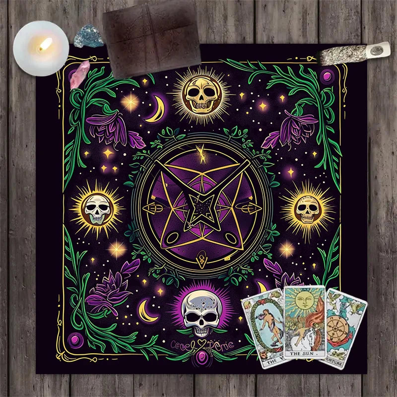 🃏 Purple Skull Array Tarot Tablecloth – Gothic Witchcraft Divination Altar Cloth for Tarot Readings, Occult Events & Dark Party Decor