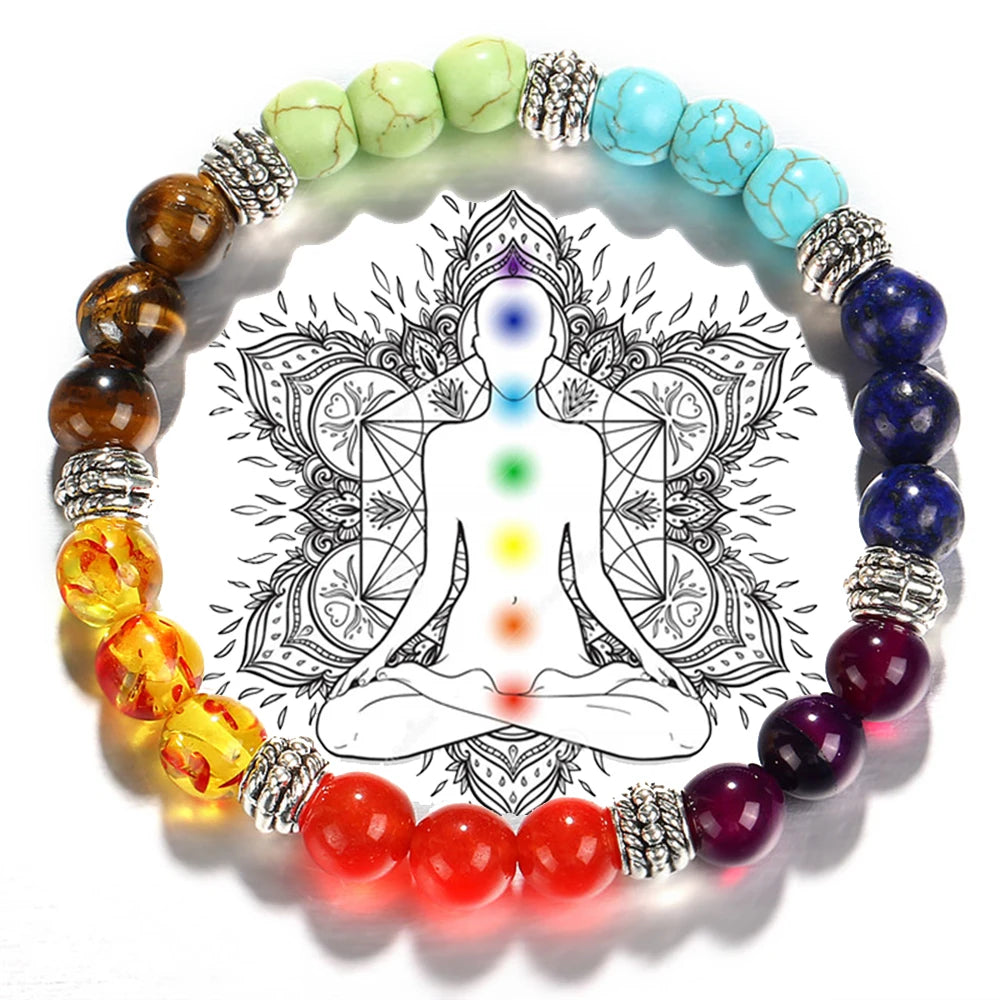 🌈 7 Chakra Healing Balance Bracelet: Natural Stone Beads & Adjustable Cord – Reiki Yoga Prayer Bangle for Anxiety Relief & Energy Alignment