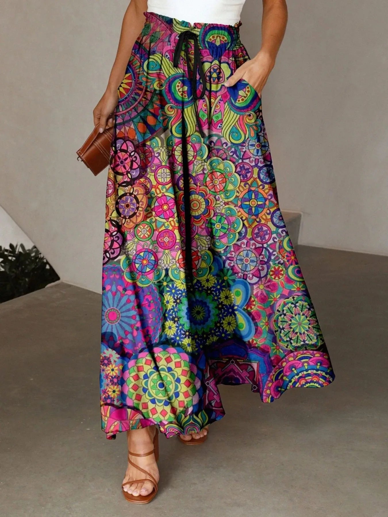 🌟 Wish Spring/Summer New Bohemian Women's Loose 3D Digital Printed High Waist Skirt﻿
