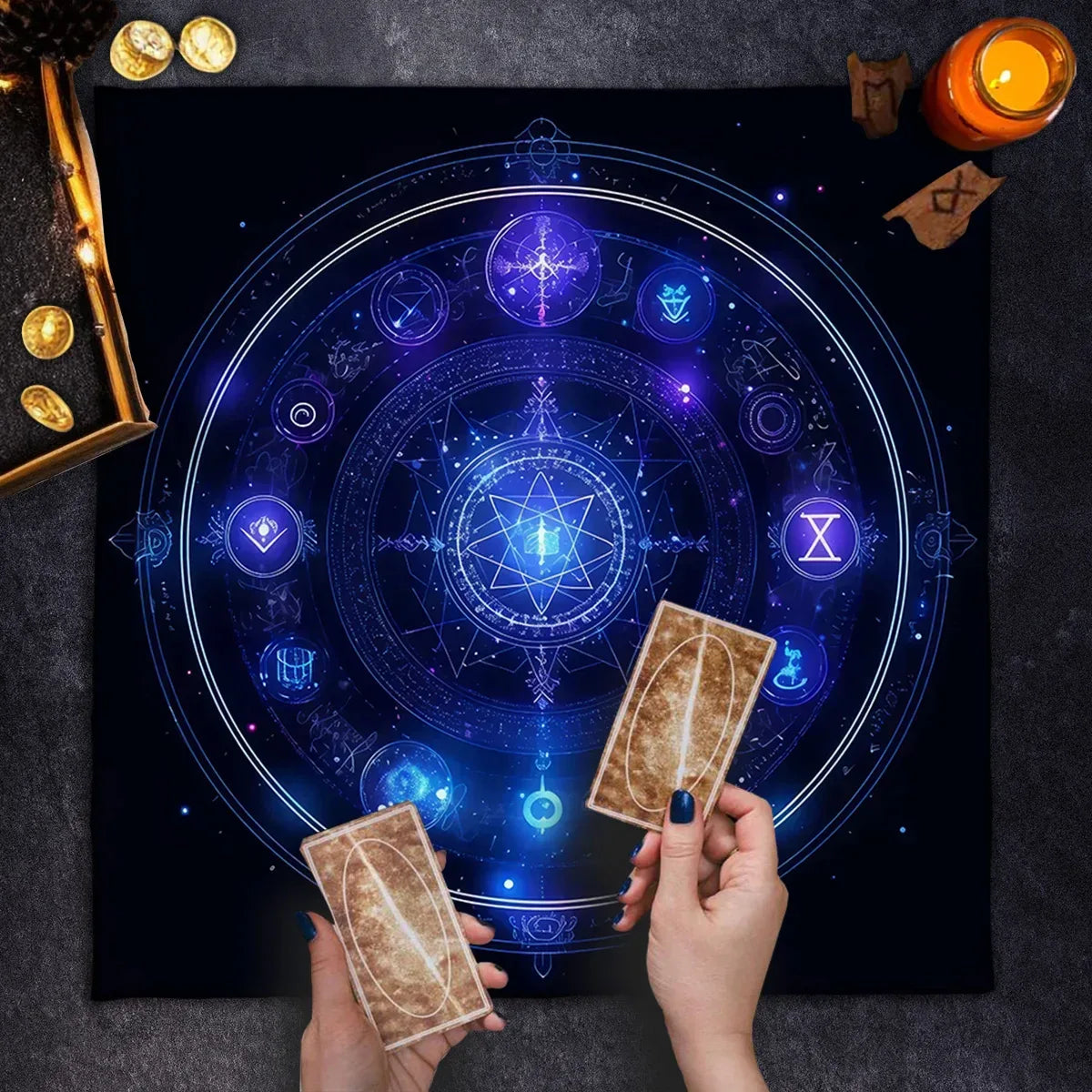 🌌Divination With Tarot Tablecloth | Cosmic Star Astrology Decorated Altar Cloth – Rune & Astrology Oracle Board Game Mat