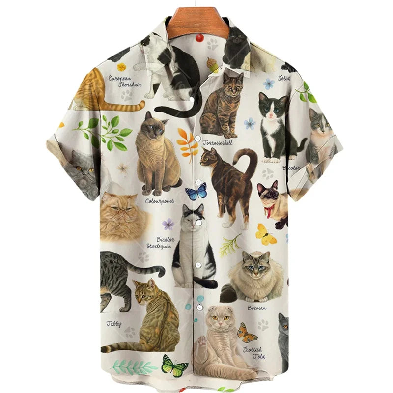 ✨ The Wild Feline Edition: Premium Men’s 3D Angry Cat Hawaiian Shirt – High-Definition Stereo Visual Graphic, Oversized Breathable Summer Tee, Ultra-Realistic Animal Print Short-Sleeve, and Sophisticated Urban-Holiday Performance Shirt (S-5XL)