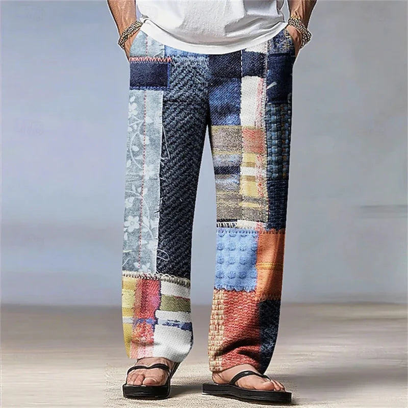 ✨ The Urban Retro-Future Straight-Leg Trousers: Premium Men's 3D Color-Block Printed Fashion Pants – Loose Fit Streetwear with High-Definition Vintage Graphics and Breathable Comfort D81PTH2510101248