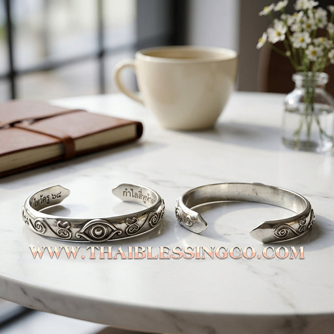 ✨🕉️ Si Hu Ha Ta Divine Alchemy Bracelet: The Celestial Five-Eyed Four-Eared Wealth-Devouring Deity of Infinite Abundance, Merciful Charisma, and Miraculous Fortune - Sacred 2025 Wai Khru Master Edition (Alpaca Silver)
