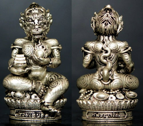 🌩️ Si Hu Ha Ta "Ruay Nuea Fa" (Rich Above the Sky) Edition: Satin Silver Plated Divine Brass – Kruba Phat, Wat Thamma Chai Mongkol – Lanna Wealth Deity Normal