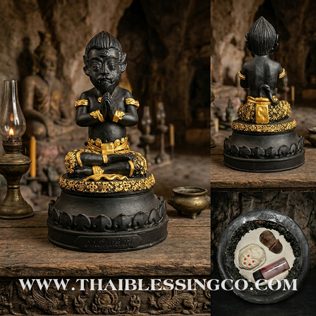 👹💰 Si Hu Ha Ta (The Five-Eyed, Four-Eared Deity) – "Mee Wai Ruay" (Owned to be Wealthy) Edition – Kruba Nuea Rit, Wat Saphan Dam – The Divine Engine for Manifesting Gold from Charcoal, Supreme Luck, and Unstoppable Life Elevation!
