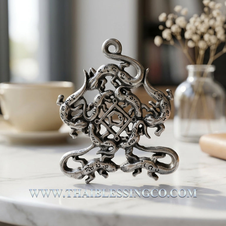 ✨ Imperial "Nine-Fold Binding Geckos" (Jing-Jok 9 Kiew): The Sovereign of Infinite Seduction and Wealth-Hooking Magnetism by Luang Pu Ya Than Tone, Wat Ban Phub (Sacred Elephant-Hook Lead-Cast Edition)
