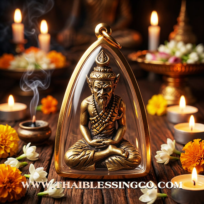 ✨ Sovereign Fire-Eyed Sage: Authentic "Reusi Ta Fai" (Grandfather’s Wealth Edition) Satin-Plated Bell Brass Talisman by Luang Ta Ruam (Wat Khok Samran) – 2567 BE Premium Edition in Waterproof Micron Gold Frame ✨