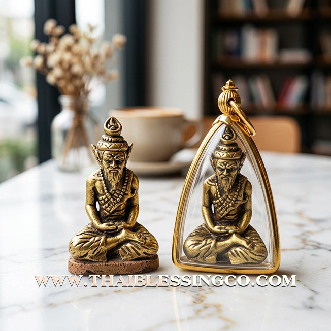 ✨ Sovereign Fire-Eyed Sage: Authentic "Reusi Ta Fai" (Grandfather’s Wealth Edition) Satin-Plated Bell Brass Talisman by Luang Ta Ruam (Wat Khok Samran) – 2567 BE Premium Edition in Waterproof Micron Gold Frame ✨