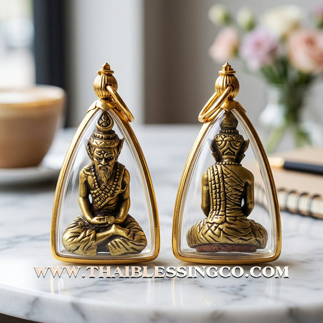 ✨ Sovereign Fire-Eyed Sage: Authentic "Reusi Ta Fai" (Grandfather’s Wealth Edition) Satin-Plated Bell Brass Talisman by Luang Ta Ruam (Wat Khok Samran) – 2567 BE Premium Edition in Waterproof Micron Gold Frame ✨