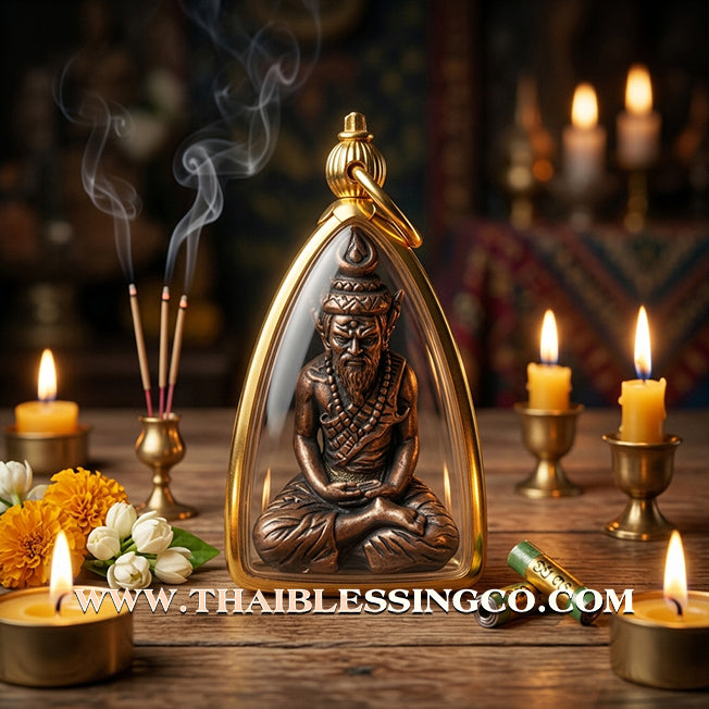 ✨ Sovereign Fire-Eyed Sage: Authentic "Reusi Ta Fai" (Grandfather’s Wealth Edition) Satin-Plated Sacred Copper Talisman by Luang Ta Ruam (Wat Khok Samran) – 2567 BE Premium Edition in Waterproof Micron Gold Frame ✨