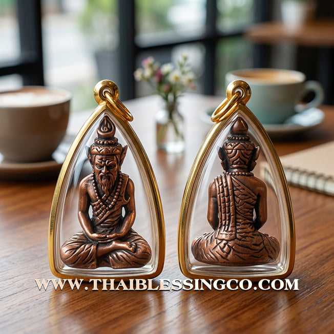 ✨ Sovereign Fire-Eyed Sage: Authentic "Reusi Ta Fai" (Grandfather’s Wealth Edition) Satin-Plated Sacred Copper Talisman by Luang Ta Ruam (Wat Khok Samran) – 2567 BE Premium Edition in Waterproof Micron Gold Frame ✨