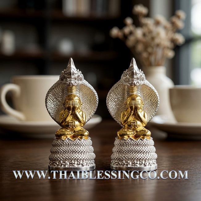 ✨ Sovereign Naga Guardian: Authentic Thai Phra Pidta Phraya Kala Nakkarat (Black Naga King) Silver & Gold Plated Bronze Talisman Consecrated by Luang Pu Maha Sila for Infinite Wealth, Power & Spiritual Protection (2567 BE Edition) ✨