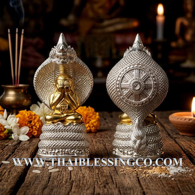 ✨ Sovereign Naga Guardian: Authentic Thai Phra Pidta Phraya Kala Nakkarat (Black Naga King) Silver & Gold Plated Bronze Talisman Consecrated by Luang Pu Maha Sila for Infinite Wealth, Power & Spiritual Protection (2567 BE Edition) ✨