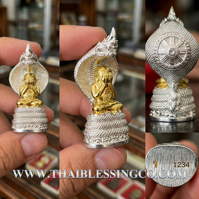 ✨ Sovereign Naga Guardian: Authentic Thai Phra Pidta Phraya Kala Nakkarat (Black Naga King) Silver & Gold Plated Bronze Talisman Consecrated by Luang Pu Maha Sila for Infinite Wealth, Power & Spiritual Protection (2567 BE Edition) ✨