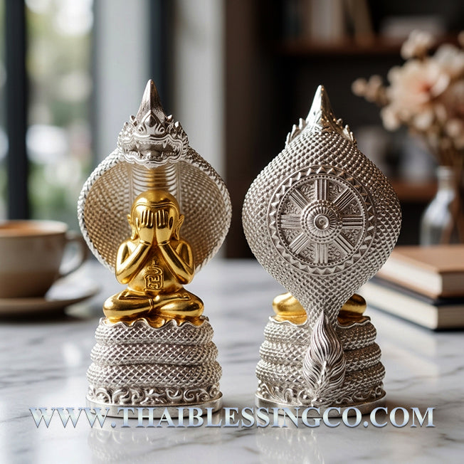✨ Sovereign Naga Guardian: Authentic Thai Phra Pidta Phraya Kala Nakkarat (Black Naga King) Silver & Gold Plated Bronze Talisman Consecrated by Luang Pu Maha Sila for Infinite Wealth, Power & Spiritual Protection (2567 BE Edition) ✨