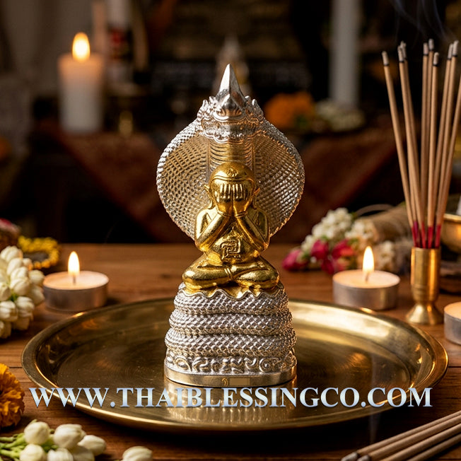 ✨ Sovereign Naga Guardian: Authentic Thai Phra Pidta Phraya Kala Nakkarat (Black Naga King) Silver & Gold Plated Bronze Talisman Consecrated by Luang Pu Maha Sila for Infinite Wealth, Power & Spiritual Protection (2567 BE Edition) ✨