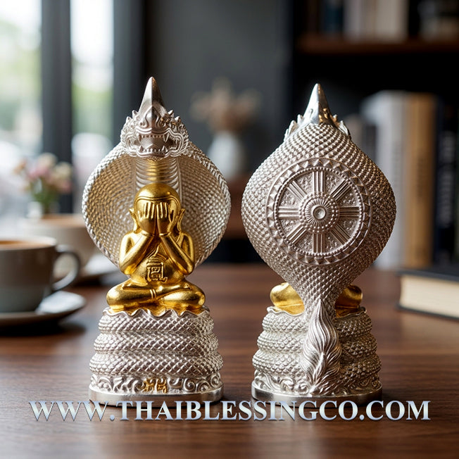 ✨ Sovereign Naga Guardian: Authentic Thai Phra Pidta Phraya Kala Nakkarat (Black Naga King) Silver & Gold Plated Bronze Talisman Consecrated by Luang Pu Maha Sila for Infinite Wealth, Power & Spiritual Protection (2567 BE Edition) ✨