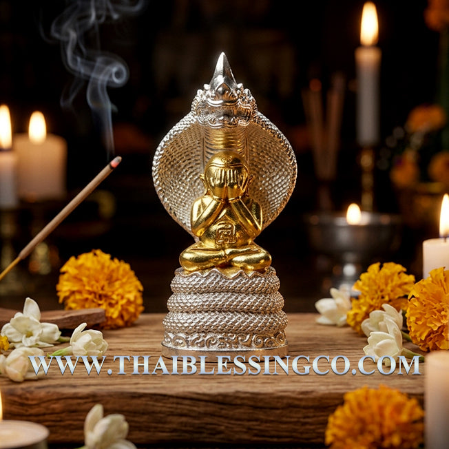 ✨ Sovereign Naga Guardian: Authentic Thai Phra Pidta Phraya Kala Nakkarat (Black Naga King) Silver & Gold Plated Bronze Talisman Consecrated by Luang Pu Maha Sila for Infinite Wealth, Power & Spiritual Protection (2567 BE Edition) ✨