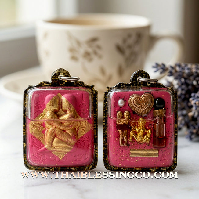 ✨ Sovereign Pink Magnetism: Authentic "Inn-Khoo Ruai Sane" (Wealthy Charm Lovers) Pink Sacred Powder Talisman – Gold Leaf Edition in Seduction Oil by Rue Si Ruai Chak Phet – 2562 BE Edition ✨