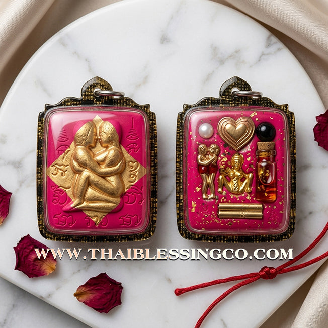 ✨ Sovereign Pink Magnetism: Authentic "Inn-Khoo Ruai Sane" (Wealthy Charm Lovers) Pink Sacred Powder Talisman – Gold Leaf Edition in Seduction Oil by Rue Si Ruai Chak Phet – 2562 BE Edition ✨