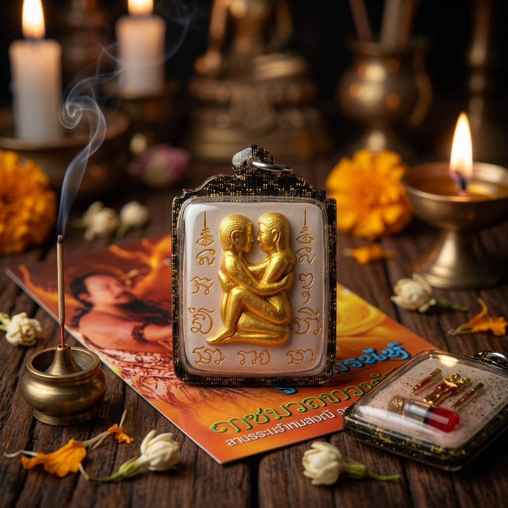 ✨ Sovereign Radiant Union: Authentic Thai Inn-Khoo White Charm Powder & Gold Leaf Talisman Encased in Sacred Attraction Oil by Reusi Ruai Chak Phet (2562 BE Edition) ✨