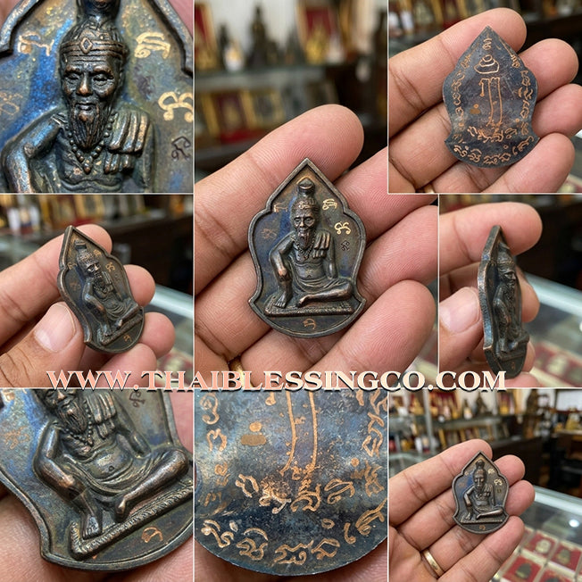 ✨ Sovereign Sage of Wish-Fulfilling Gems: Authentic "Phra Reusi Mani Chinda" Blackened Copper Talisman by Luang Pu Up (Wat Thong Sai) – 2553 BE Edition ✨