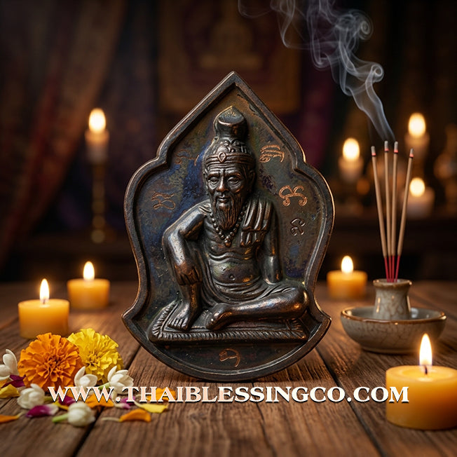 ✨ Sovereign Sage of Wish-Fulfilling Gems: Authentic "Phra Reusi Mani Chinda" Blackened Copper Talisman by Luang Pu Up (Wat Thong Sai) – 2553 BE Edition ✨