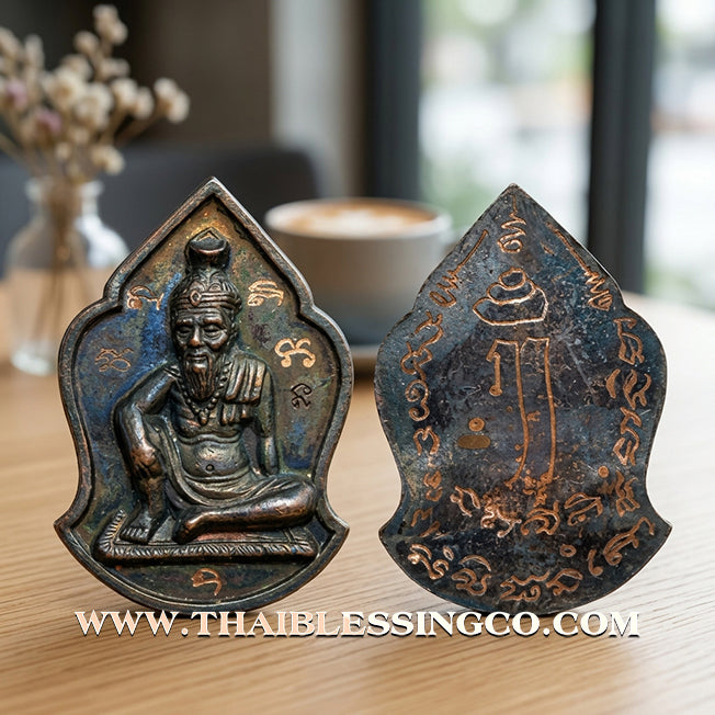 ✨ Sovereign Sage of Wish-Fulfilling Gems: Authentic "Phra Reusi Mani Chinda" Blackened Copper Talisman by Luang Pu Up (Wat Thong Sai) – 2553 BE Edition ✨