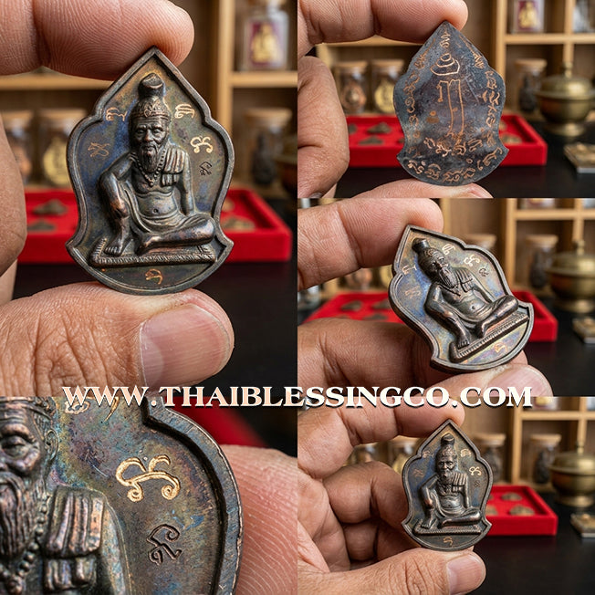 ✨ Sovereign Sage of Wish-Fulfilling Gems: Authentic "Phra Reusi Mani Chinda" Blackened Copper Talisman by Luang Pu Up (Wat Thong Sai) – 2553 BE Edition ✨