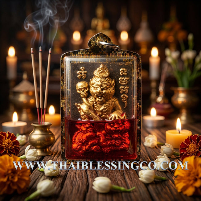 ✨ Sovereign Tiger Shaman: Authentic Thai Pu Chao Saming Prai (The Tiger-Headed Hermit) Sacred Wan Sao Long Talisman Encased in Red Cockerel Oil by Luang Ta Ruam (Wat Khok Samran) – "Seductive Overlord" 1st Edition (2562 BE) ✨