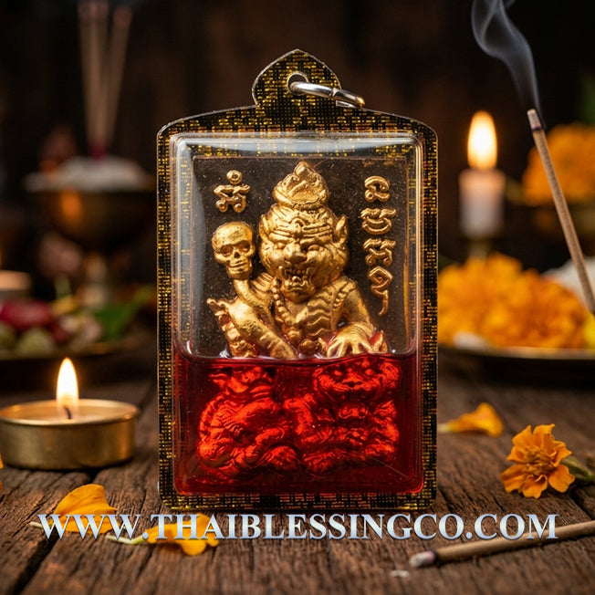 ✨ Sovereign Tiger Shaman: Authentic Thai Pu Chao Saming Prai (The Tiger-Headed Hermit) Sacred Wan Sao Long Talisman Encased in Red Cockerel Oil by Luang Ta Ruam (Wat Khok Samran) – "Seductive Overlord" 1st Edition (2562 BE) ✨