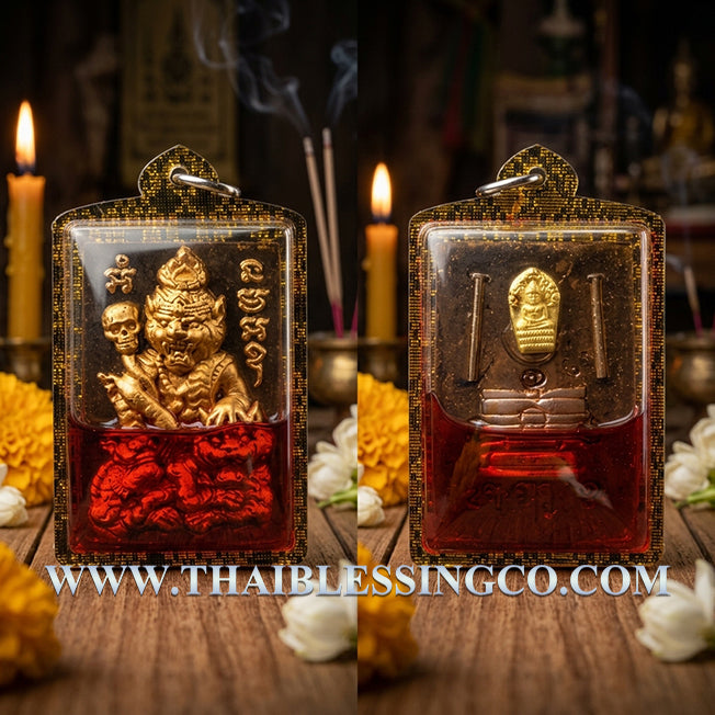 ✨ Sovereign Tiger Shaman: Authentic Thai Pu Chao Saming Prai (The Tiger-Headed Hermit) Sacred Wan Sao Long Talisman Encased in Red Cockerel Oil by Luang Ta Ruam (Wat Khok Samran) – "Seductive Overlord" 1st Edition (2562 BE) ✨