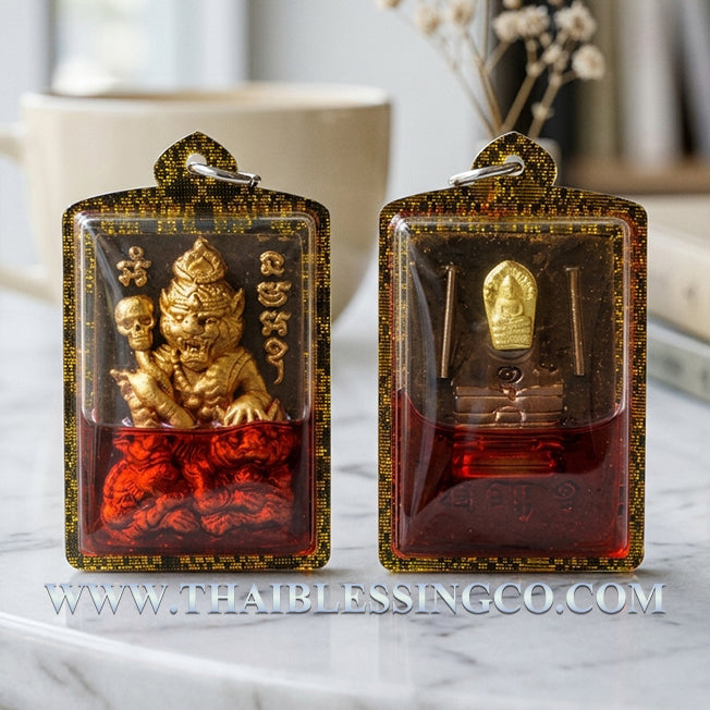 ✨ Sovereign Tiger Shaman: Authentic Thai Pu Chao Saming Prai (The Tiger-Headed Hermit) Sacred Wan Sao Long Talisman Encased in Red Cockerel Oil by Luang Ta Ruam (Wat Khok Samran) – "Seductive Overlord" 1st Edition (2562 BE) ✨