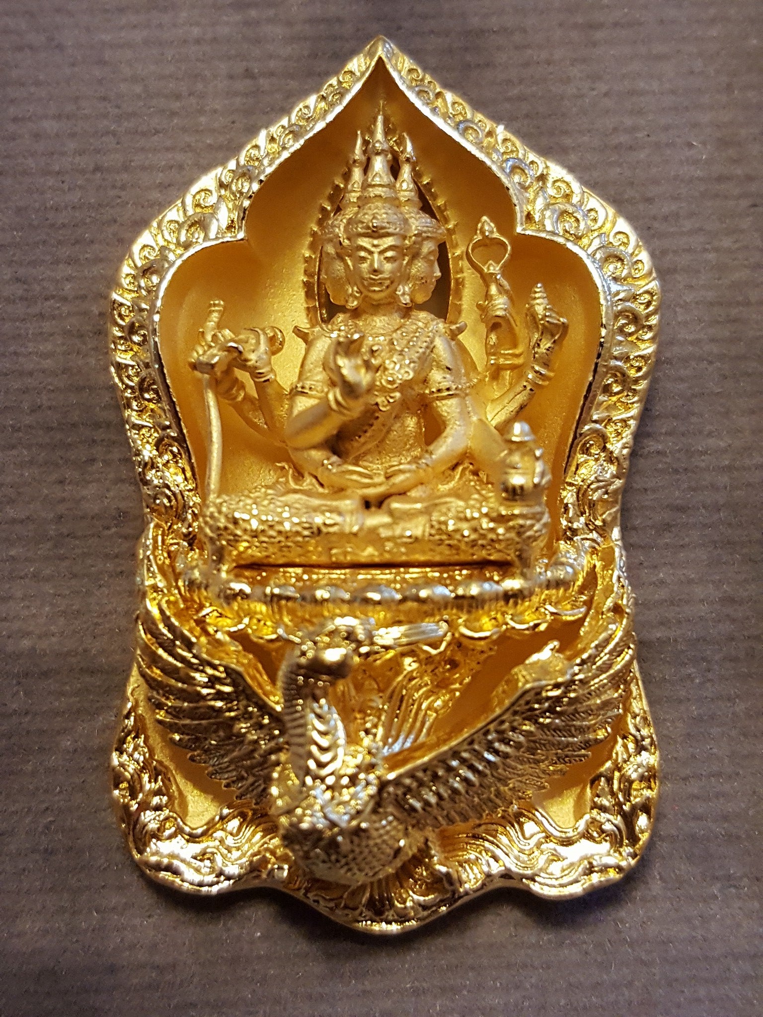 ✨ Supreme Siam Brahma Deity Medallion – Four‑Faced Blessings, Wisdom & Prosperity Amulet by Luang Pu Khampheng, Makha Ngam Hermitage, Kamphaeng Phet Gold-plated bronze