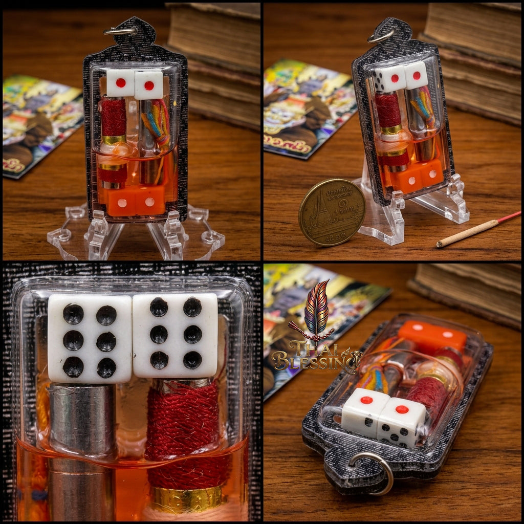 🎲 Takrut Nam Choke The Dual-Engine Fortune Generator – (Lucky Dice & Attraction Oil Edition) – Phra Arjan Wallop – The Ultimate Alchemical Engine for Speculative Victory & Wealth Retention!