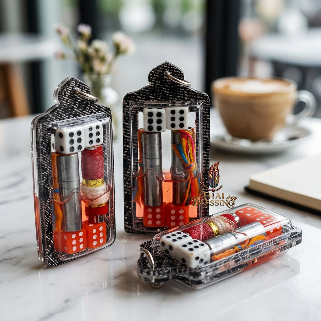 🎲 Takrut Nam Choke The Dual-Engine Fortune Generator – (Lucky Dice & Attraction Oil Edition) – Phra Arjan Wallop – The Ultimate Alchemical Engine for Speculative Victory & Wealth Retention!