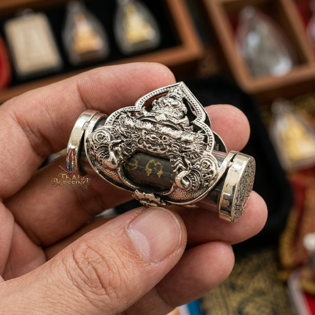 🌑 Takrut Phaya Rahu Chao Sap: The Sovereign Lord of Infinite Wealth – Luang Pu Nen Kaew – White Gold Edition (2560) – The Ultimate Alchemical Engine for Turning Fate into Fortune!