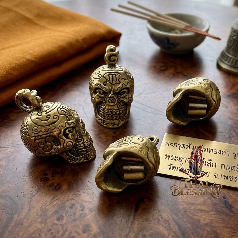🔱 Takrut & Pendant Hua Kaholok Thong Kham "Sap Mangkang": The Sovereign Skull of Golden Truth – Phra Ajarn Lek (Wat Tham Khao Noi) – The Ultimate Occult Catalyst for Infinite Wealth, Absolute Authority & Hypnotic Fascination!