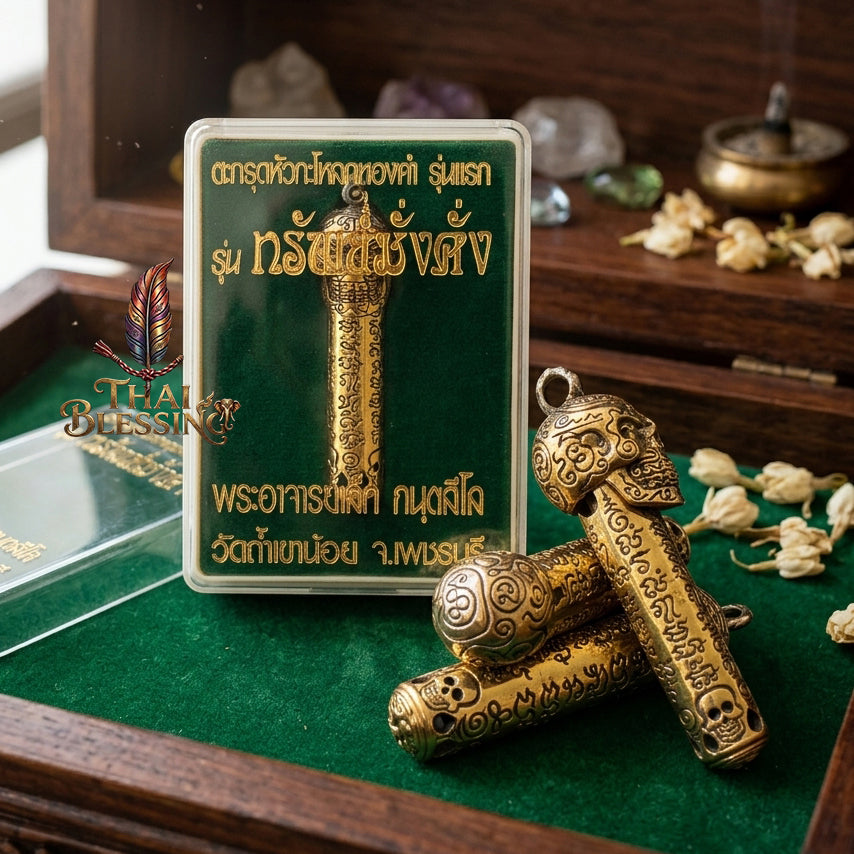 🔱 Takrut & Pendant Hua Kaholok Thong Kham "Sap Mangkang": The Sovereign Skull of Golden Truth – Phra Ajarn Lek (Wat Tham Khao Noi) – The Ultimate Occult Catalyst for Infinite Wealth, Absolute Authority & Hypnotic Fascination!