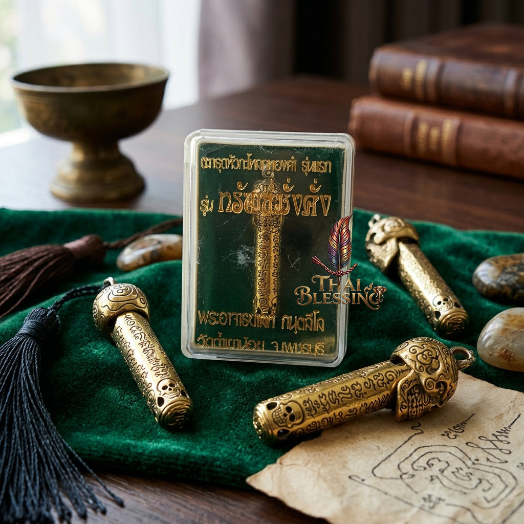 🔱 Takrut & Pendant Hua Kaholok Thong Kham "Sap Mangkang": The Sovereign Skull of Golden Truth – Phra Ajarn Lek (Wat Tham Khao Noi) – The Ultimate Occult Catalyst for Infinite Wealth, Absolute Authority & Hypnotic Fascination!