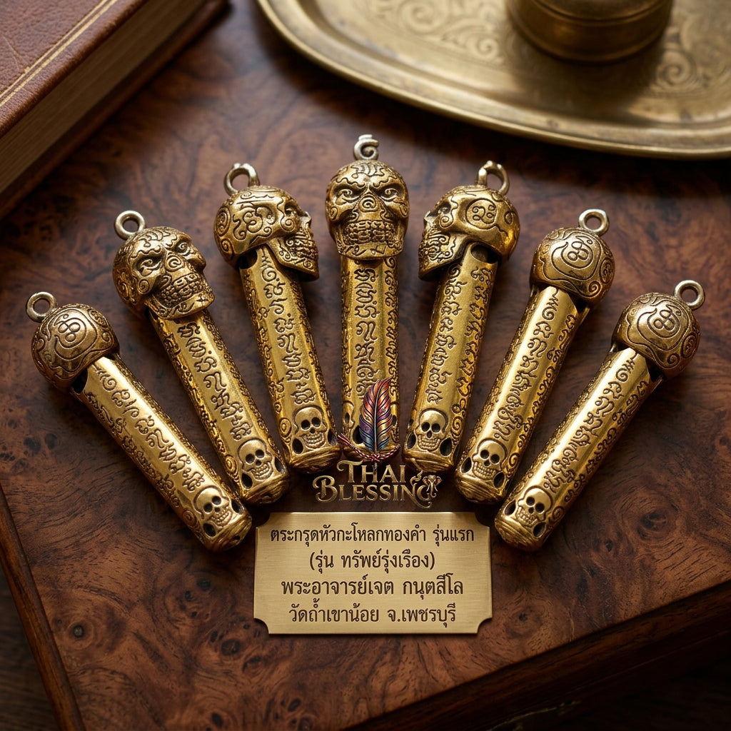 🔱 Takrut & Pendant Hua Kaholok Thong Kham "Sap Mangkang": The Sovereign Skull of Golden Truth – Phra Ajarn Lek (Wat Tham Khao Noi) – The Ultimate Occult Catalyst for Infinite Wealth, Absolute Authority & Hypnotic Fascination!
