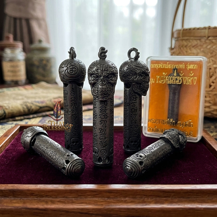 🔱 Takrut & Pendant Hua Kaholok Thong Kham "Sap Mangkang": The Sovereign Skull of Golden Truth – Phra Ajarn Lek (Wat Tham Khao Noi) – The Ultimate Occult Catalyst for Infinite Wealth, Absolute Authority & Hypnotic Fascination! Takrut Bronze Alloy