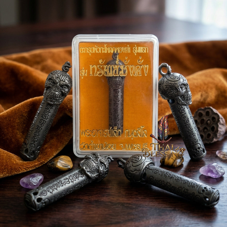 🔱 Takrut & Pendant Hua Kaholok Thong Kham "Sap Mangkang": The Sovereign Skull of Golden Truth – Phra Ajarn Lek (Wat Tham Khao Noi) – The Ultimate Occult Catalyst for Infinite Wealth, Absolute Authority & Hypnotic Fascination!