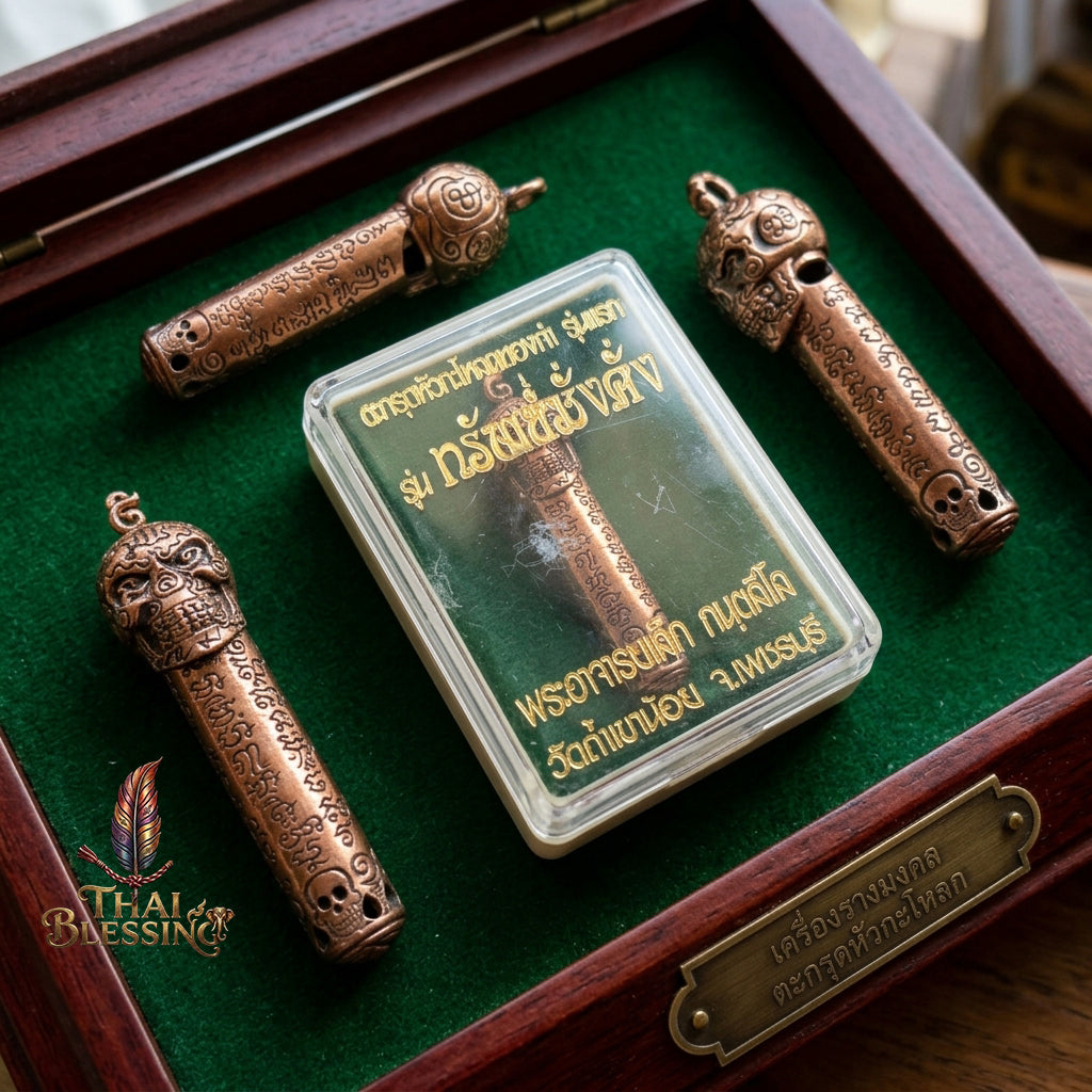 🔱 Takrut & Pendant Hua Kaholok Thong Kham "Sap Mangkang": The Sovereign Skull of Golden Truth – Phra Ajarn Lek (Wat Tham Khao Noi) – The Ultimate Occult Catalyst for Infinite Wealth, Absolute Authority & Hypnotic Fascination!