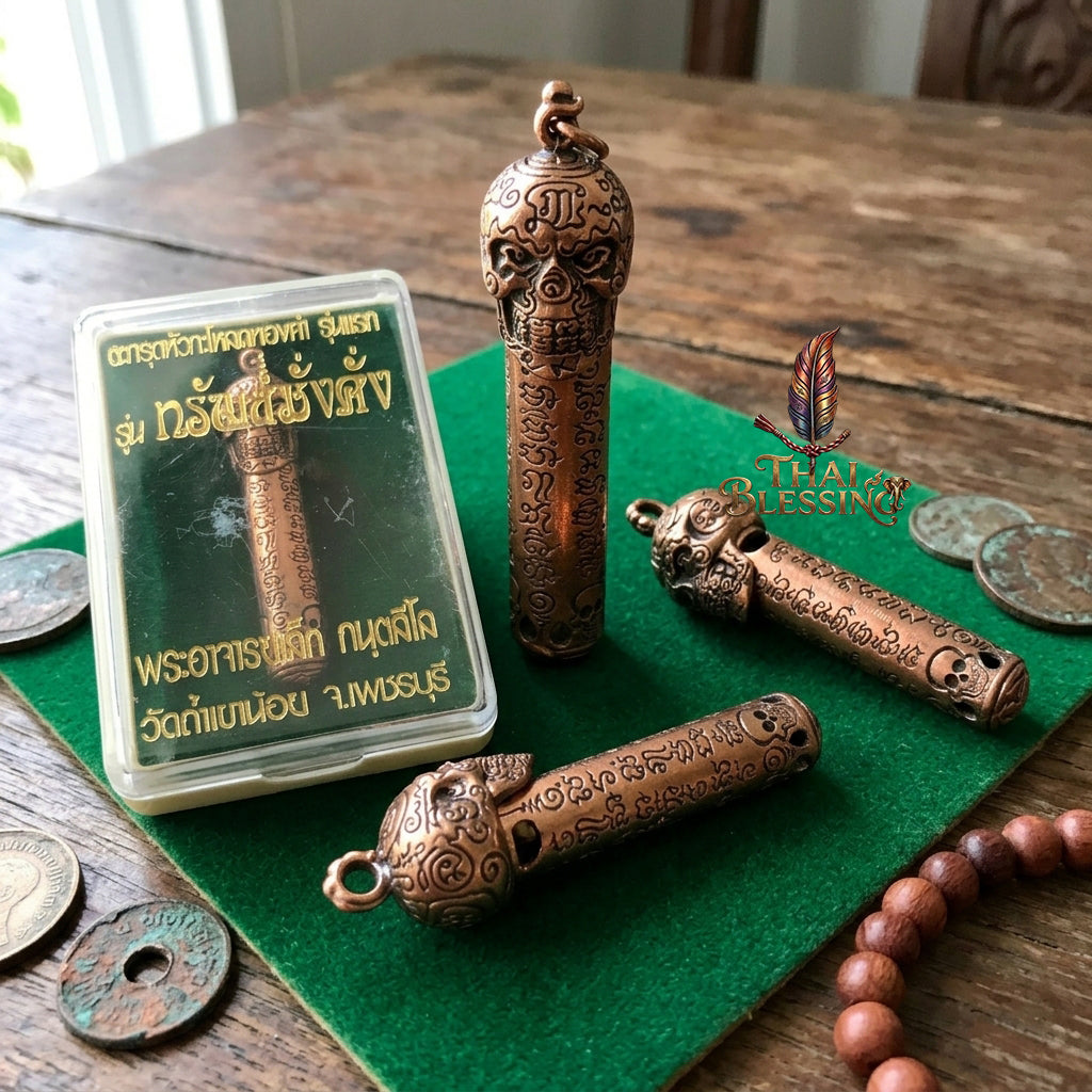 🔱 Takrut & Pendant Hua Kaholok Thong Kham "Sap Mangkang": The Sovereign Skull of Golden Truth – Phra Ajarn Lek (Wat Tham Khao Noi) – The Ultimate Occult Catalyst for Infinite Wealth, Absolute Authority & Hypnotic Fascination!